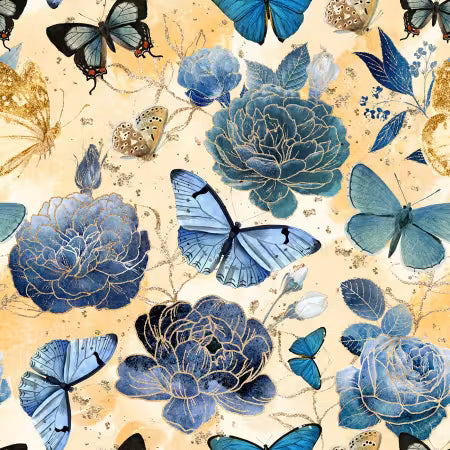 Butterflies and Floral Yellow Digitally Printed