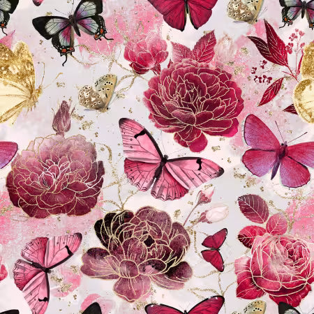 Butterflies and Floral Pink Digitally Printed