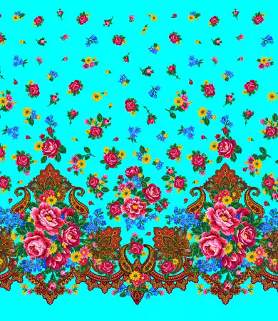 Kokum Scarf Border Aqua