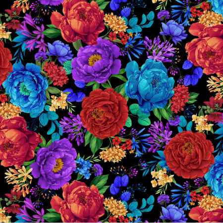 Bright Floral Black | Fabric