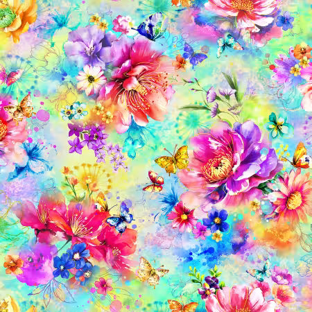 Fantasia Large Floral Aqua