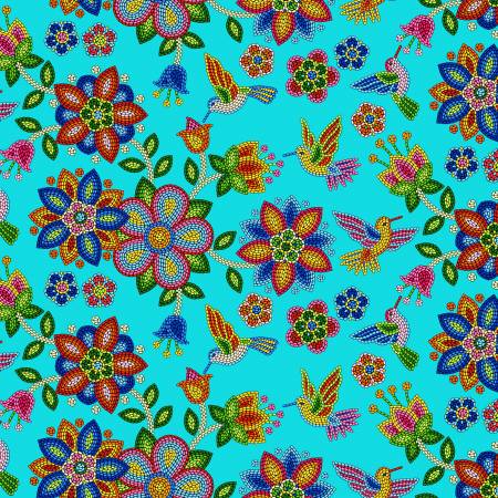 Turquoise Beaded Hummingbird | Fabric