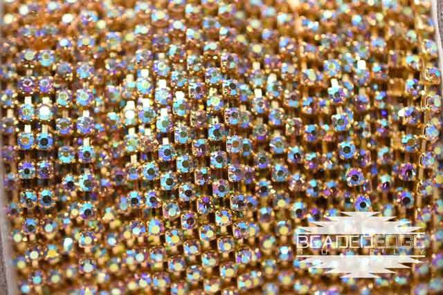 SS8 Gold Metal AB Rhinestone Banding | Yard