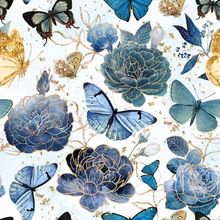 Butterflies and Floral White Digitally Printed