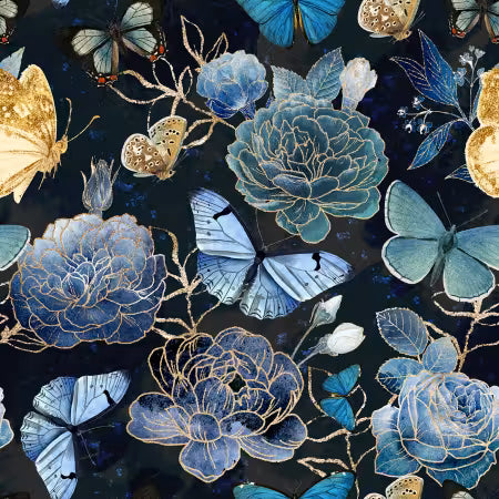 Butterflies and Floral Black Digitally Printed