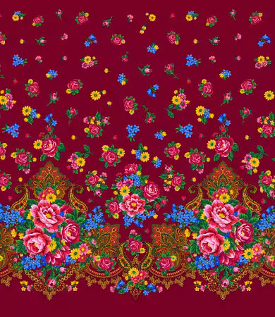 Kokum Scarf Border Maroon | Fabric