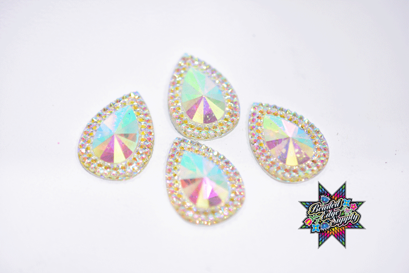 13x18mm Clear AB Teardrop Resin Flatback | 2 Pairs