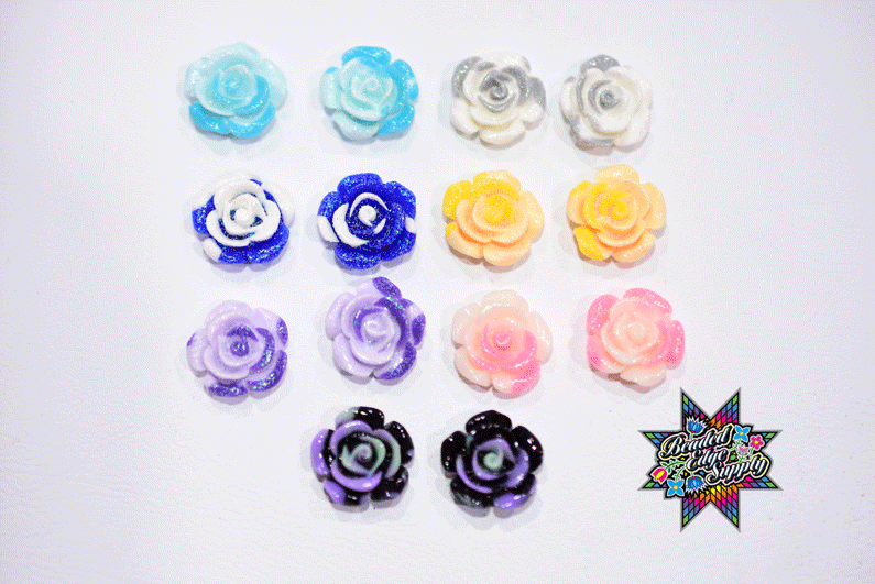 15mm Colored Roses Cabachon | 7 Pairs