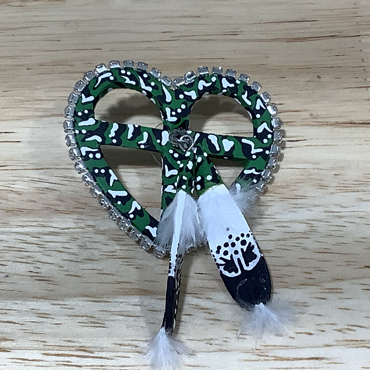 Camo Heart Pin with Feathers Beaded Edge Supply