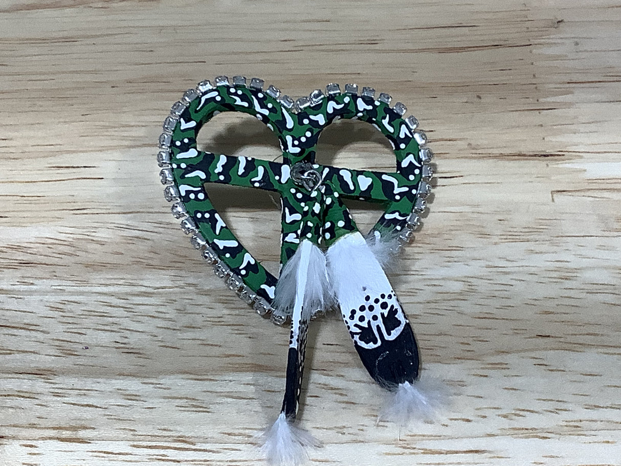 Camo Heart Pin with Feathers