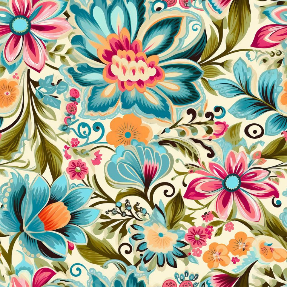 Vintage Florals Teal | Fabric