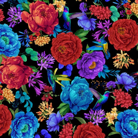 Large Bright Floral Black | Fabric