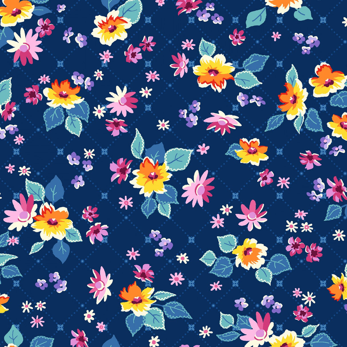 Mini's Flowers on Grid Blue | Fabric
