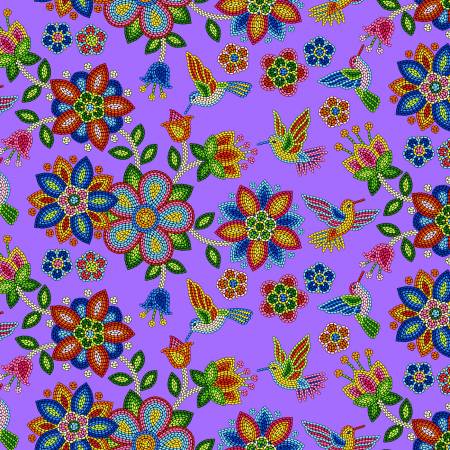 Bright Purple Beaded Hummingbird | Fabric