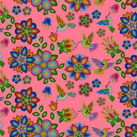 Coral Beaded Hummingbird | Fabric