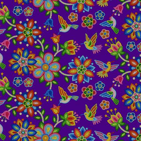 Purple Beaded Hummingbird | Fabric
