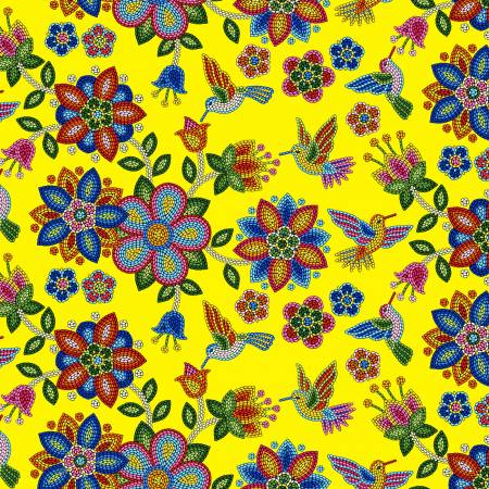Yellow Beaded Hummingbird | Fabric